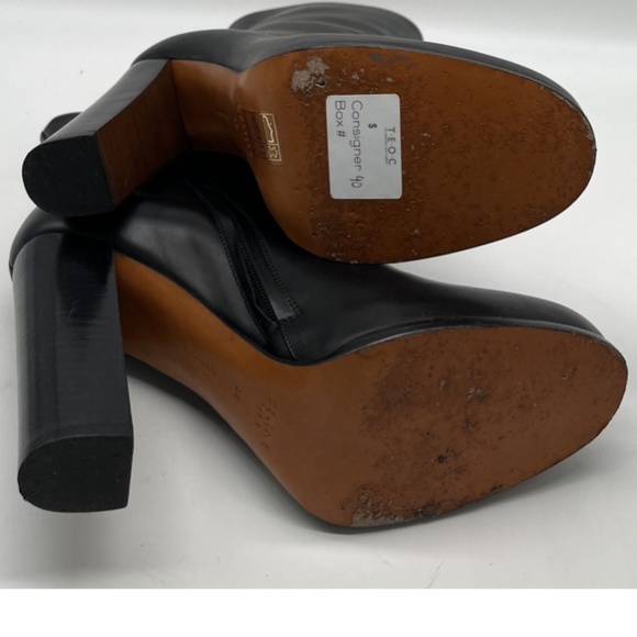 Celine Black Leather Mid-Calf Block-Heel Bootie w/ Inner Zip sz 38 - Picture 6 of 8